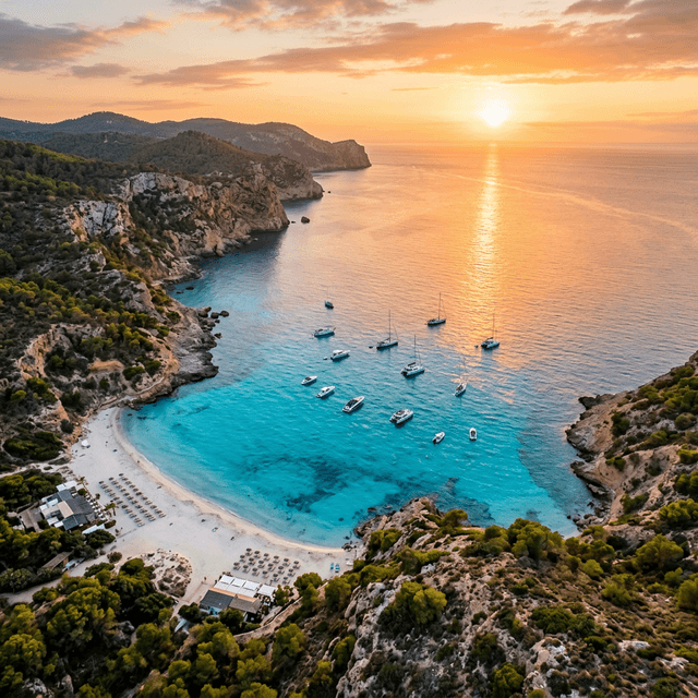 Atmospheric Ibiza horizon with calm sea at sunset