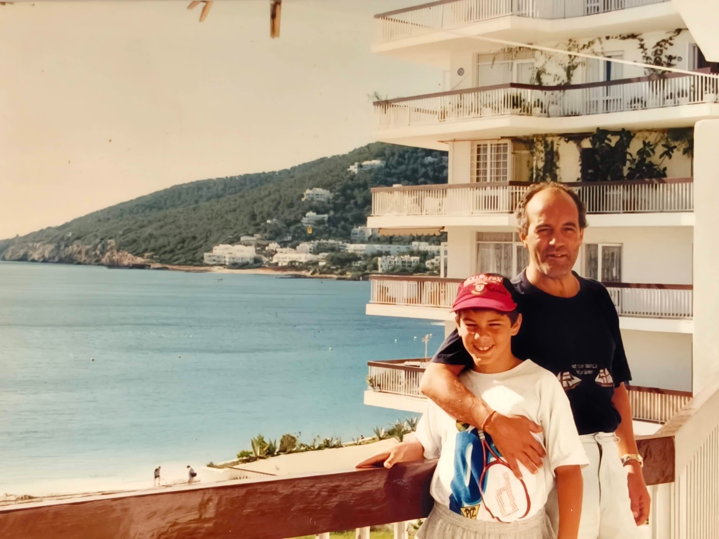Vintage photo of father and son in Ibiza
